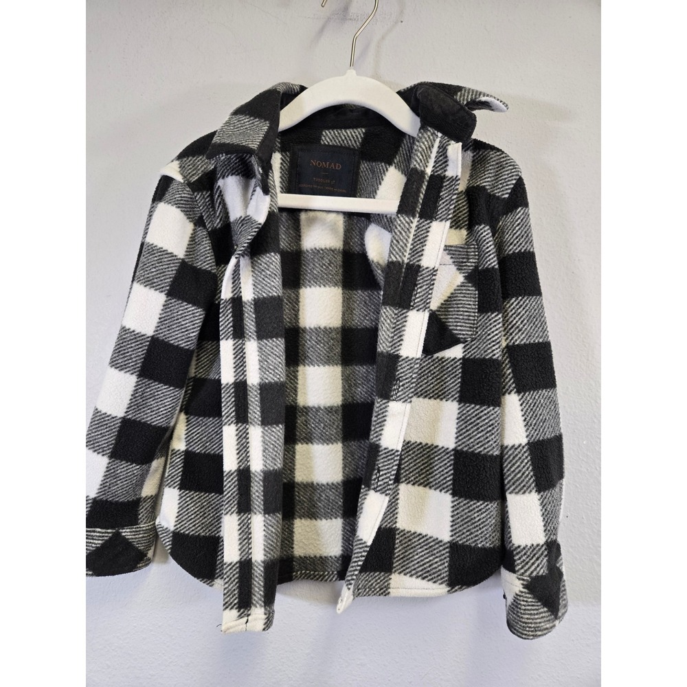 Nomad Buffalo Plaid Microfleece Button Down Shirt Jacket Black White 3T
